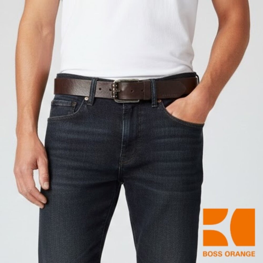Boss Orange Vintage Dark Brown 100% Cow Skin Leather Belt Handmade in Italy